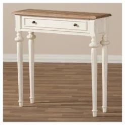 Marquetterie French Provincial Style Weathered Oak Wash And Distressed Wood Finish Two - Tone Console Table - White - Baxton Studio -Lush Living Store GUEST d67acbec bb97 4823 b46b 45bf1e4e6bac