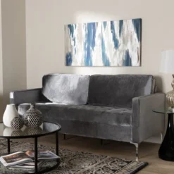 Baxton Studio Clara Velvet Fabric Upholstered 3 Seater Sofa Gray - BaxtonStudio 14 Baxton Studio Clara Velvet Fabric Upholstered 3 Seater Sofa Gray - BaxtonStudio -Lush Living Store GUEST d7f1e000 6dc1 480d 8080 fa78cf5c5d56