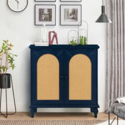 Jamie 31.5" W Rattan Doors Multi-functional Storage Antique Accent Cabinets With Adjustable Inner Shelf And Pine Legs-Maison Boucle -Lush Living Store GUEST d8642a2a f52c 4dbd 9b77 1aec61d45523