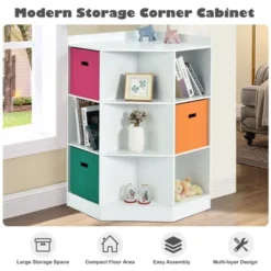 Costway 3-Tier Kids Storage Shelf Cubes W/3 Baskets Corner Cabinet Organizer White -Lush Living Store GUEST d89337f5 72fe 4118 823e f822adfb4589