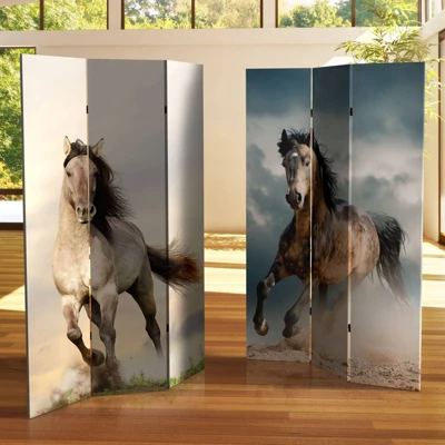 6" Double Sided Galloping Horses Canvas Room Divider - Oriental Furniture 6 6" Double Sided Galloping Horses Canvas Room Divider - Oriental Furniture - Image 4