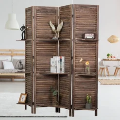 Rancho 4 Shelf Panel Folding Screen Room Partition Paulownia Wood - Proman Products -Lush Living Store GUEST d9cc7980 8629 4f68 95e4 35409858fbbd