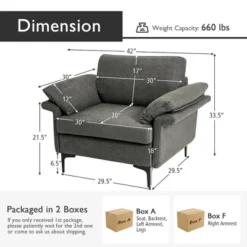 Costway Modern Linen Fabric Accent Armchair Upholstered Single Sofa W/ Metal Legs Grey -Lush Living Store GUEST da068c25 aff0 41e8 9bd2 b4923abb758e