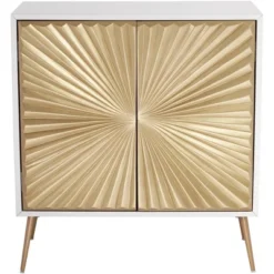 55 Downing Street Starburst 32" Wide White And Gold 2-Door Cabinet -Lush Living Store GUEST da3c1804 a661 4644 a82a 90de6ba29826