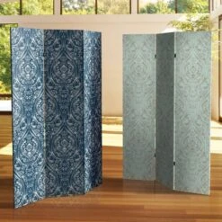 6" Double Sided Ocean Damask Canvas Room Divider Blue - Oriental Furniture -Lush Living Store GUEST da44dab7 8102 489e a39c 373a0ff466fd