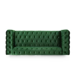 Sagewood Contemporary Velvet Tufted 3 Seater Sofa Emerald/Espresso - Christopher Knight Home -Lush Living Store GUEST da7d69f2 8bf2 4b4a bd05 09744fa197e2