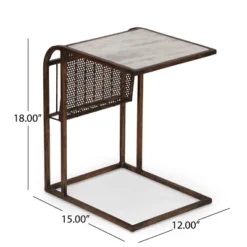 Zeyer Boho Glam Handcrafted Marble Top C-Shaped Side Table With Magazine Rack Natural White/Antique Brass - Christopher Knight Home -Lush Living Store GUEST dab505c5 8cd4 4d07 b92a 257116651d45