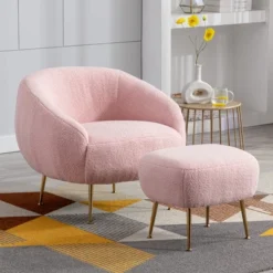 Modern Accent Chair, Teddy Short Plush Particle Velvet Armchair With Ottoman-ModernLuxe -Lush Living Store GUEST dac1759a 42fe 4462 ba7f d276729673a2