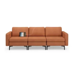 Costway Modular 3-Seat Sofa Couch W/ Socket USB Ports & Side Storage Pocket OrangeDark Grey -Lush Living Store GUEST dadbdec1 5d9a 478a bff1 fe75c63c2621