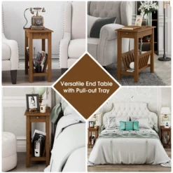 Tangkula End Table Pull-out Tray Shelf Accent Side Nightstand Rubber Wood Leg Rustic Oak 10 Tangkula End Table Pull-out Tray Shelf Accent Side Nightstand Rubber Wood Leg Rustic Oak -Lush Living Store GUEST db4a54b4 5318 454d 9d4d 968272b1329f