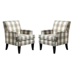 Set Of 2 Sara Upholstered Accent Arm Chair With Nail Head Trim | Karat Home-Stripe Red -Lush Living Store GUEST db8582cb 642c 4a5d 89cd 2a6d4a7c747e