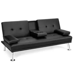 Costway Convertible Folding Futon Sofa Bed Leather W/Cup Holders&Armrests WhiteBlackBrown -Lush Living Store GUEST dbd33431 a002 488b b784 eb1e1cd290a7