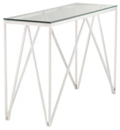 55 Downing Street Modern Chrome Stainless Steel Rectangular Console Table 47 1/4" X 15 3/4" Silver Glass Tabletop For Living Room Bedroom Bedside Home -Lush Living Store GUEST dc76748a c906 4b90 9c78 3edd89e39e22