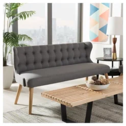 Melody Mid-Century Modern Fabric And Natural Wood Finishing 3 Seater Settee Bench Gray - Baxton Studio -Lush Living Store GUEST dc7eea36 06d2 4c8a 8939 b60b573e3aa0
