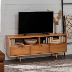 Cara Mid-Century Modern 3 Drawer TV Stand For TVs Up To 65" - Saracina Home -Lush Living Store GUEST dcaab5ac 058b 4924 9bcd 1774bd23a9f2