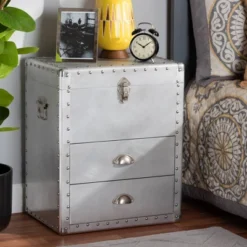 Serge Metal 2 Drawer Accent Storage Chest Silver - Baxton Studio -Lush Living Store GUEST dcfe1f8f 2c61 4132 8074 c6e883033fe6