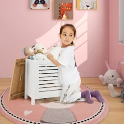 Costway Wooden Toy Storage Organizer Kids Toy Chest W/Lid For Kindergarten Bedroom White -Lush Living Store GUEST dd1672d1 a14d 434c af0e 80e4d696a428