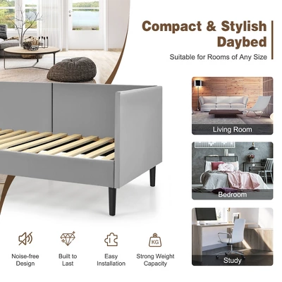 Costway Twin Daybed Upholstered Linen Wooden Sofa Bed Frame Heavy Duty Living Room Grey 4 Costway Twin Daybed Upholstered Linen Wooden Sofa Bed Frame Heavy Duty Living Room Grey - Image 2