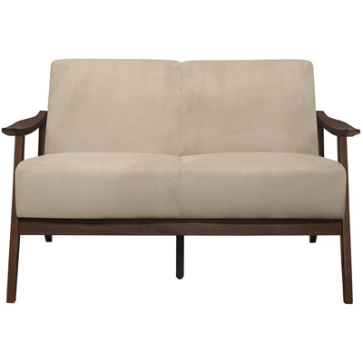 Carlson Velvet Upholstered Loveseat In Light Brown And Dark Walnut - Lexicon 3 Carlson Velvet Upholstered Loveseat In Light Brown And Dark Walnut - Lexicon