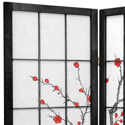 4 Ft. Tall Cherry Blossom Shoji Screen - Black (4 Panels) 4 4 Ft. Tall Cherry Blossom Shoji Screen - Black (4 Panels) - Image 2