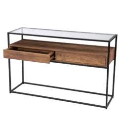 Slehidi Glass Top Console Table With Storage Black/Natural - Aiden Lane -Lush Living Store GUEST de6b2bc2 cb51 4351 8347 7a2842218e73