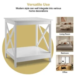 Tangkula Set Of 2 Accent End Table 2-Tier Sofa Side Table Nightstand W/ X-Shaped Frame White -Lush Living Store GUEST de9da72f 0496 4c5d 9a5b c3db4da4071a