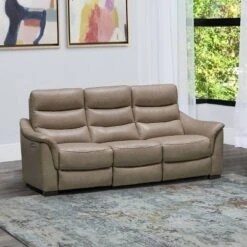 Seymour Top Grain Leather Power Reclining Sofa Beige - Abbyson Living