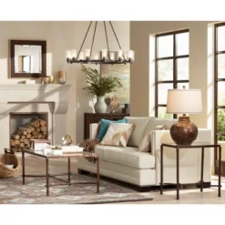 Uttermost Industrial Rectangular Accent Side End Table 23" X 19" Antiqued Silver Clear Glass Tabletop Living Room Bedroom Entryway