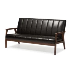 Nikko Mid-Century Modern Scandinavian Style Faux Leather Wooden 3 Seater Sofa - Baxton Studio -Lush Living Store GUEST df9824f4 9c75 4a01 86f4 d85e71976ce9