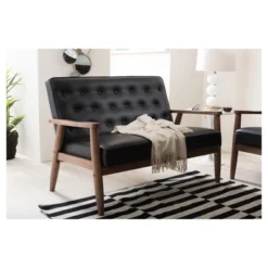 Sorrento Mid-Century Retro Modern Faux Leather Upholstered Wooden 2 Seater Loveseat - Baxton Studio -Lush Living Store GUEST dfbeb918 17b3 4c39 91b5 790016888c6b