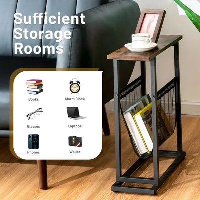 Costway Industrial End Side Table Mesh Magazine Holder Nightstand Rustic Brown 9 Costway Industrial End Side Table Mesh Magazine Holder Nightstand Rustic Brown - Image 7