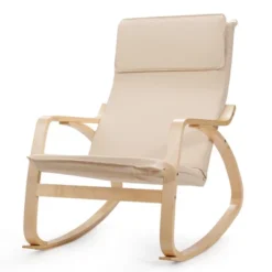 Costway Modern Bentwood Rocking Chair Fabric Upholstered Relax Rocker Lounge Chair GrayBeige -Lush Living Store GUEST e02d1c58 6085 4a63 b62f 4ca2d00ed6a7