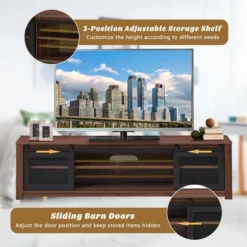 Costway TV Stand Entertainment Center For TV's Up To 65'' With Sliding Mesh Doors Walnut Black -Lush Living Store GUEST e07e9a9a d285 478a 8b51 b18752b46c64