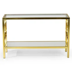 Olympia Sofa Table Glass Iron And Chrome - Steve Silver