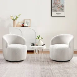 Set Of 2 Fannie 25.60'' Wide Small Size Boucle Upholstered 360° Swivel Barrel Chair-The Pop Maison -Lush Living Store GUEST e12747cf 54dc 4ca0 99dc 1404c9b027d1