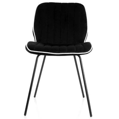 Elama 2 Piece Velvet Tufted Chair In Black With Black Metal Legs 10 Elama 2 Piece Velvet Tufted Chair In Black With Black Metal Legs - Image 8