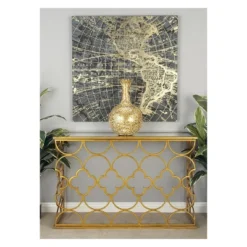 Metal And Mirror Quatrefoil Pattern Console Table Gold - Olivia & May -Lush Living Store GUEST e266bd9c d7e4 42d7 93ed f30b02756065