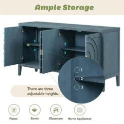 Retro 60" Sideboard With Circular Groove Design And Round Metal Handle-ModernLuxe -Lush Living Store GUEST e2cc5a0d a9ee 4713 841c dc9fc3871b84