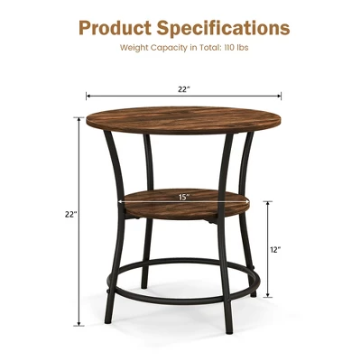 Tangkula 2-Tier Side Table Compact Round Metal Frame Coffee Table W/ Open Shelf Brown 6 Tangkula 2-Tier Side Table Compact Round Metal Frame Coffee Table W/ Open Shelf Brown - Image 4