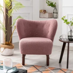 Cindy 30.70" Wide Faux Shearling Upholstered Wingback Tufted Thick Seat Cushion With Solid Wood-Maison Boucle -Lush Living Store GUEST e5dceef1 dffd 49c2 83fd 8ceb93326c8f