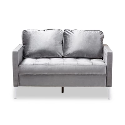 Baxton Studio Clara Velvet Fabric Upholstered 2 Seater Loveseat Gray - BaxtonStudio 3 Baxton Studio Clara Velvet Fabric Upholstered 2 Seater Loveseat Gray - BaxtonStudio