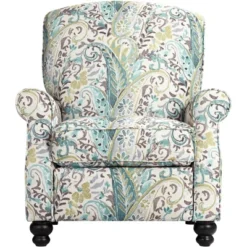 Elm Lane Ethel Skye Blue Paisley Patterned Recliner Chair Modern Armchair Comfortable Push Manual Reclining Footrest For Bedroom Living Room Reading -Lush Living Store GUEST e6740462 7e7c 4e58 9d97 9f526c77d256