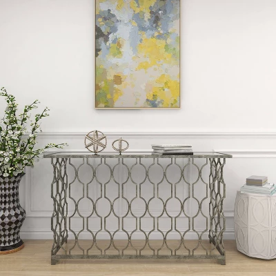 Contemporary Metal Pattern Console Table Silver - Olivia & May 12 Contemporary Metal Pattern Console Table Silver - Olivia & May - Image 10
