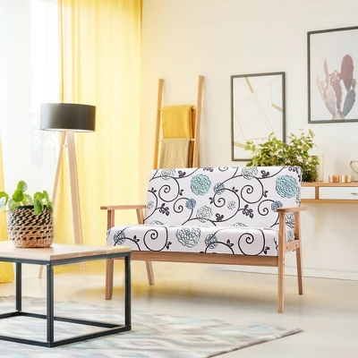 Costway Modern Fabric Loveseat Sofa Couch Upholstered 2-Seat Wood Armchair 4 Costway Modern Fabric Loveseat Sofa Couch Upholstered 2-Seat Wood Armchair - Image 2