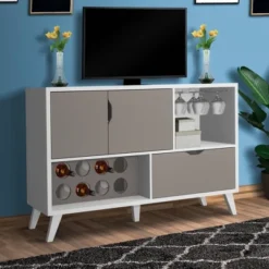 2 Door Wine Bar Cabinet TV Stand For TVs Up To 54" White/Gray - The Urban Port -Lush Living Store GUEST e6e2cfd9 5bdd 4335 95d6 aa65d92189a6