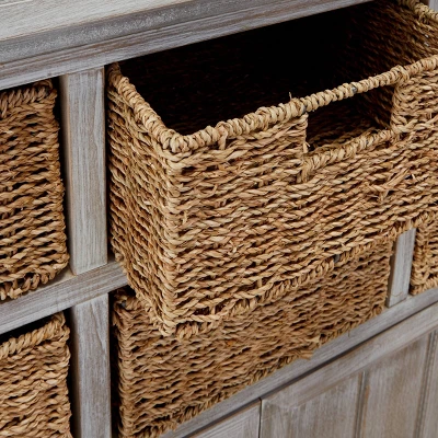 Wood Cabinet With Seagrass Drawers Brown - Olivia & May 4 Wood Cabinet With Seagrass Drawers Brown - Olivia & May - Image 2