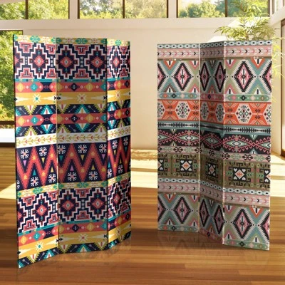 6" Double Sided Ikat Canvas Room Divider - Oriental Furniture 6 6" Double Sided Ikat Canvas Room Divider - Oriental Furniture - Image 4