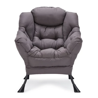 JOMEED Modern Fabric Lazy Lounge Foldable Lightweight Single Steel Frame Accent Chair With Armrests And Side Pocket For Home Or Office, Grey 3 JOMEED Modern Fabric Lazy Lounge Foldable Lightweight Single Steel Frame Accent Chair With Armrests And Side Pocket For Home Or Office, Grey