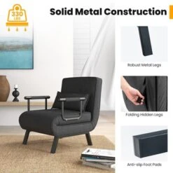 Costway Folding 6 Position Armchair Lounge Couch Convertible Sleeper Bed W/ Pillow Gray -Lush Living Store GUEST ea291c28 91dd 405d b145 ad3ce0d070cf