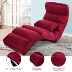 Costway Folding Lazy Sofa Chair Stylish Sofa Couch Bed Lounge Chair W/Pillow Burgundy -Lush Living Store GUEST eadf1a3d 918c 4c42 a83e 2ce85dc741d3